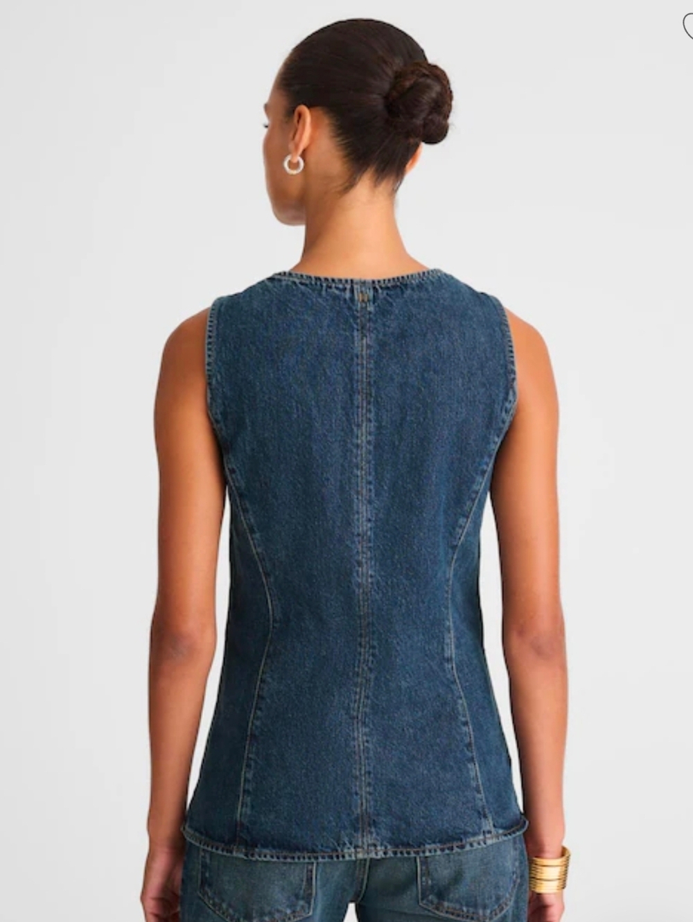 Madewell Women's Denim Crewneck Cutaway Vest in Greendale Wash - Picture 3 of 9